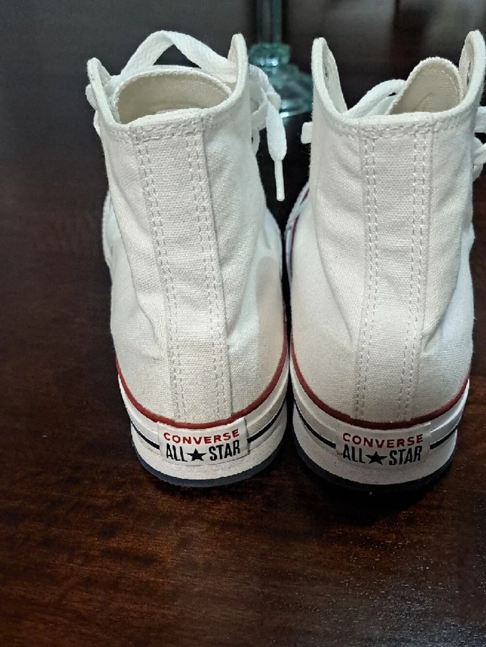 Converse White High Top Sneakers with Red & Navy Trim